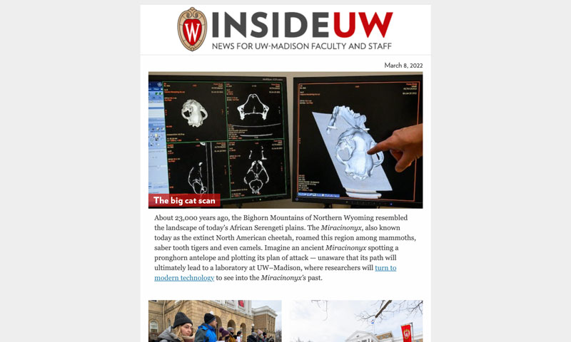 screenshot of Inside UW e-newsletter from March 2022